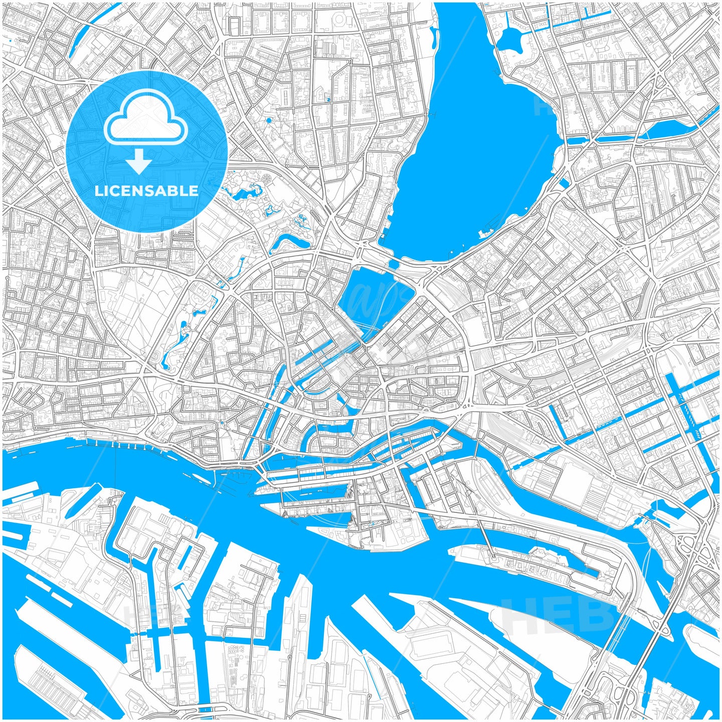 Hamburg, Germany, city map with high quality roads.