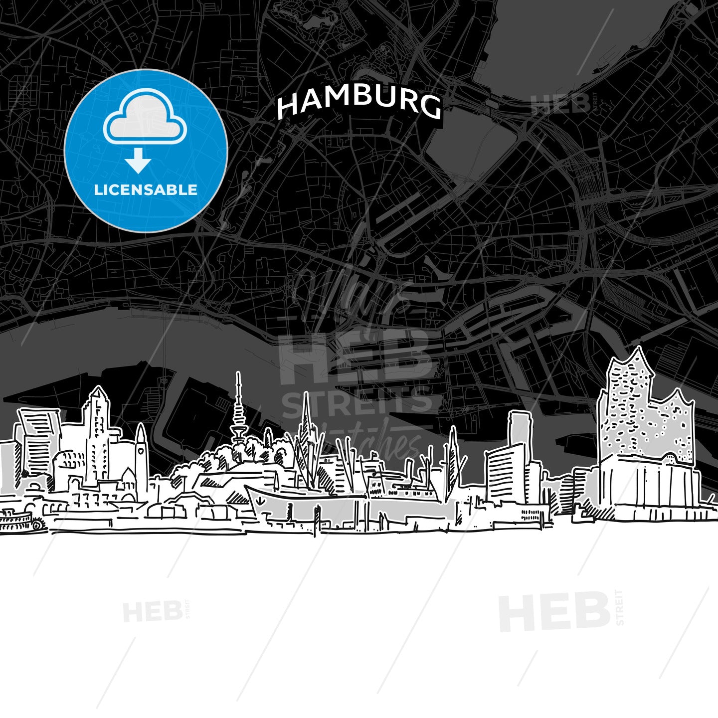Hamburg skyline with map