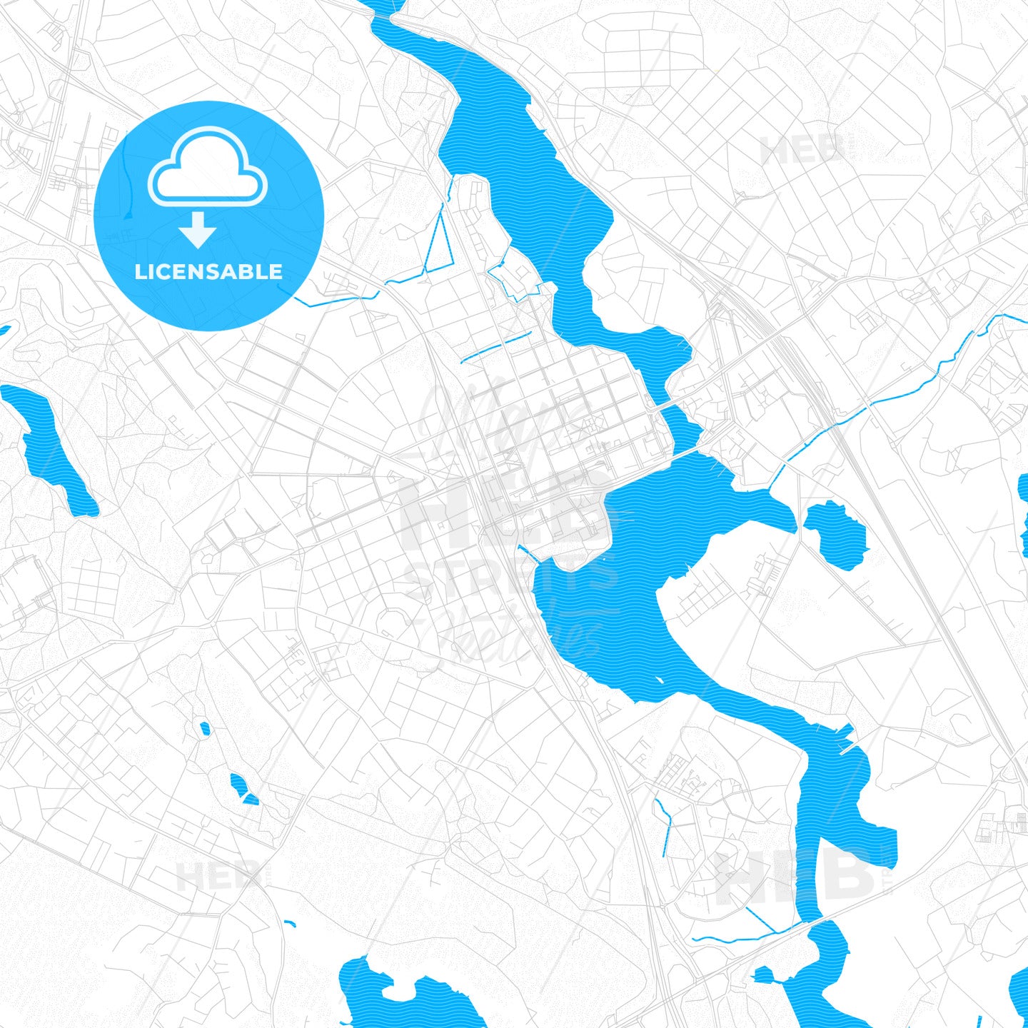 Hämeenlinna, Finland PDF vector map with water in focus