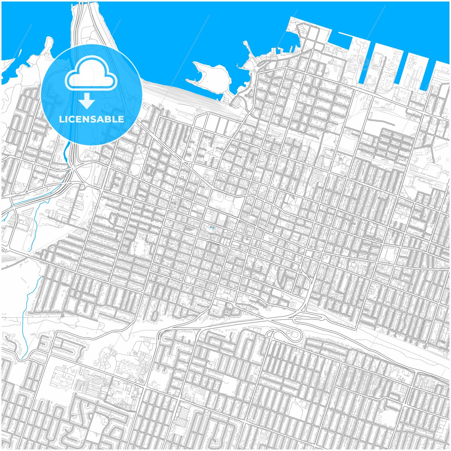 Hamilton, Ontario, Canada, city map with high quality roads.