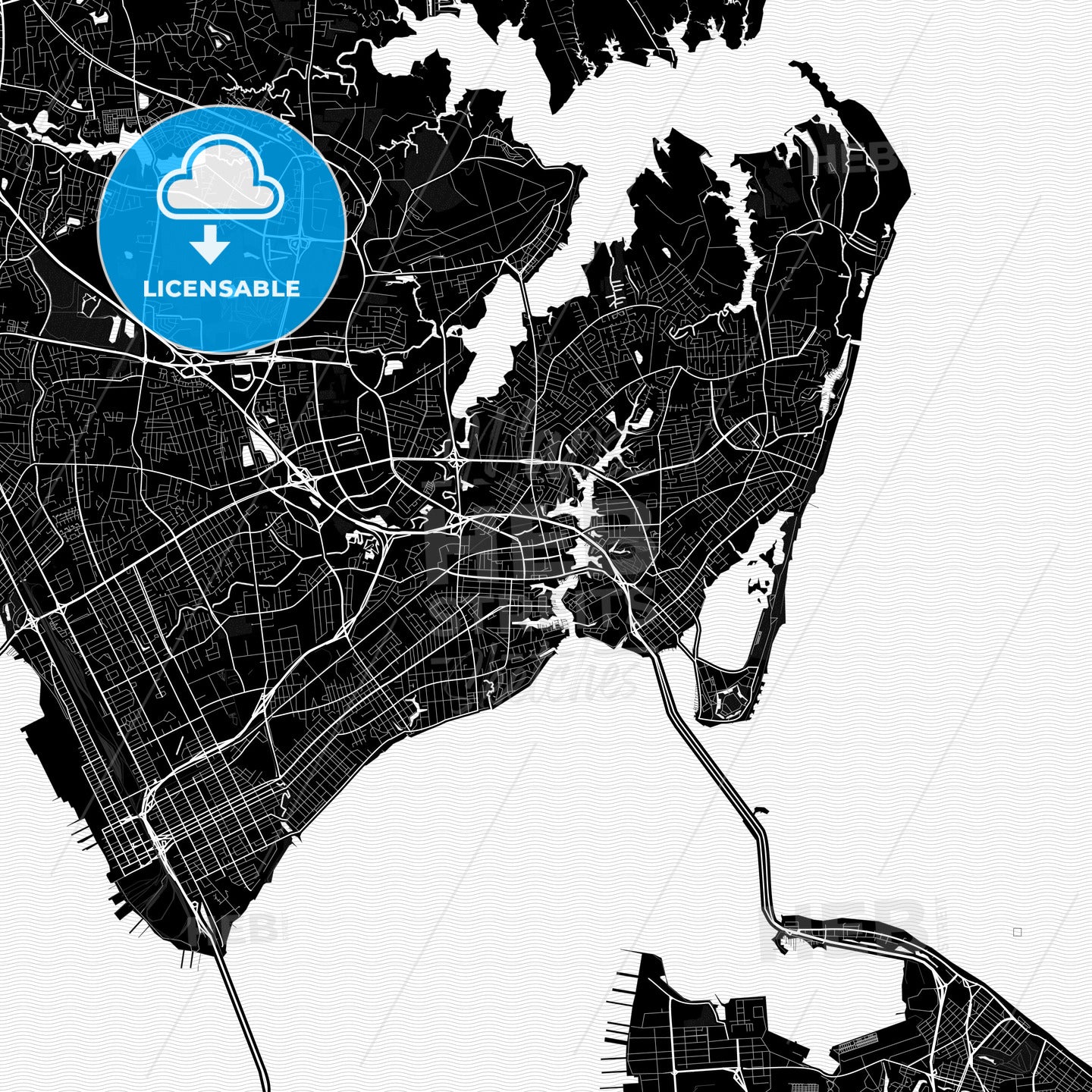 Hampton, Virginia, United States, Pdf Vector Map Black And White ...