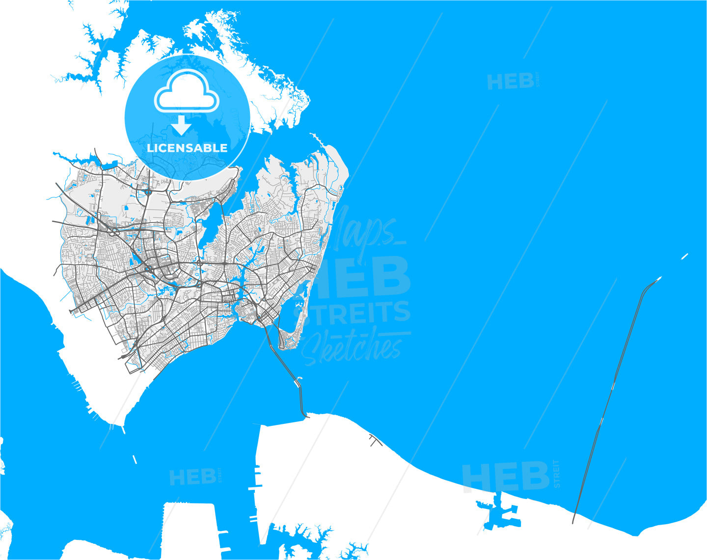 Hampton, Virginia, United States, high quality vector map