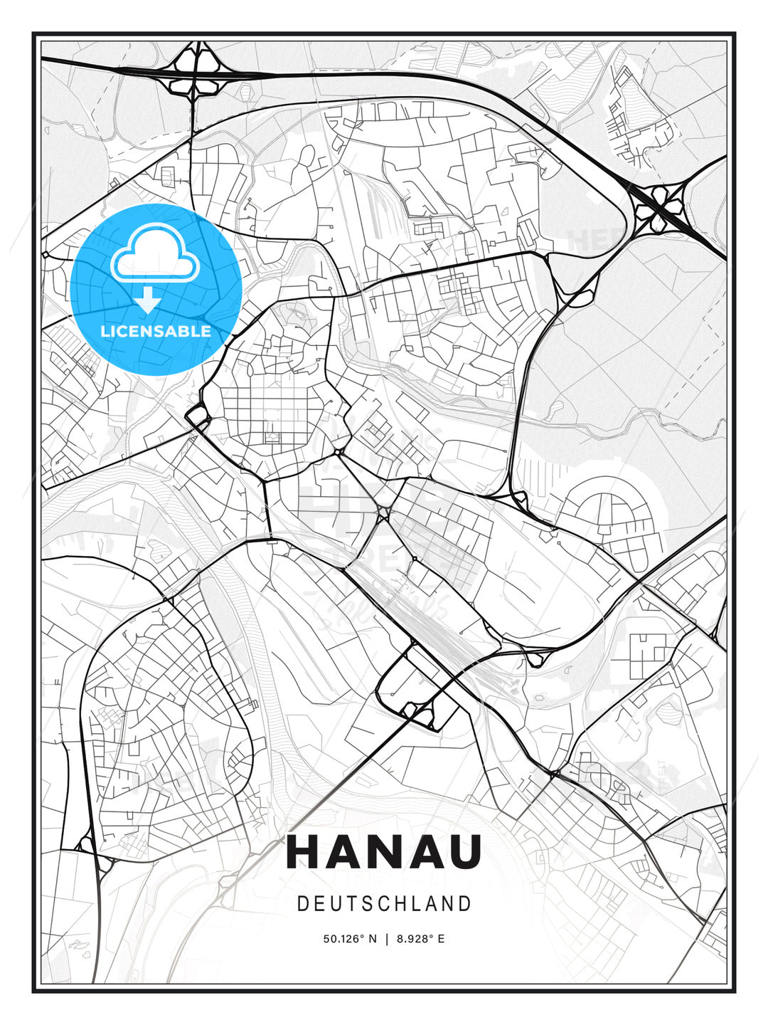 Hanau, Germany, Modern Print Template in Various Formats - HEBSTREITS Sketches