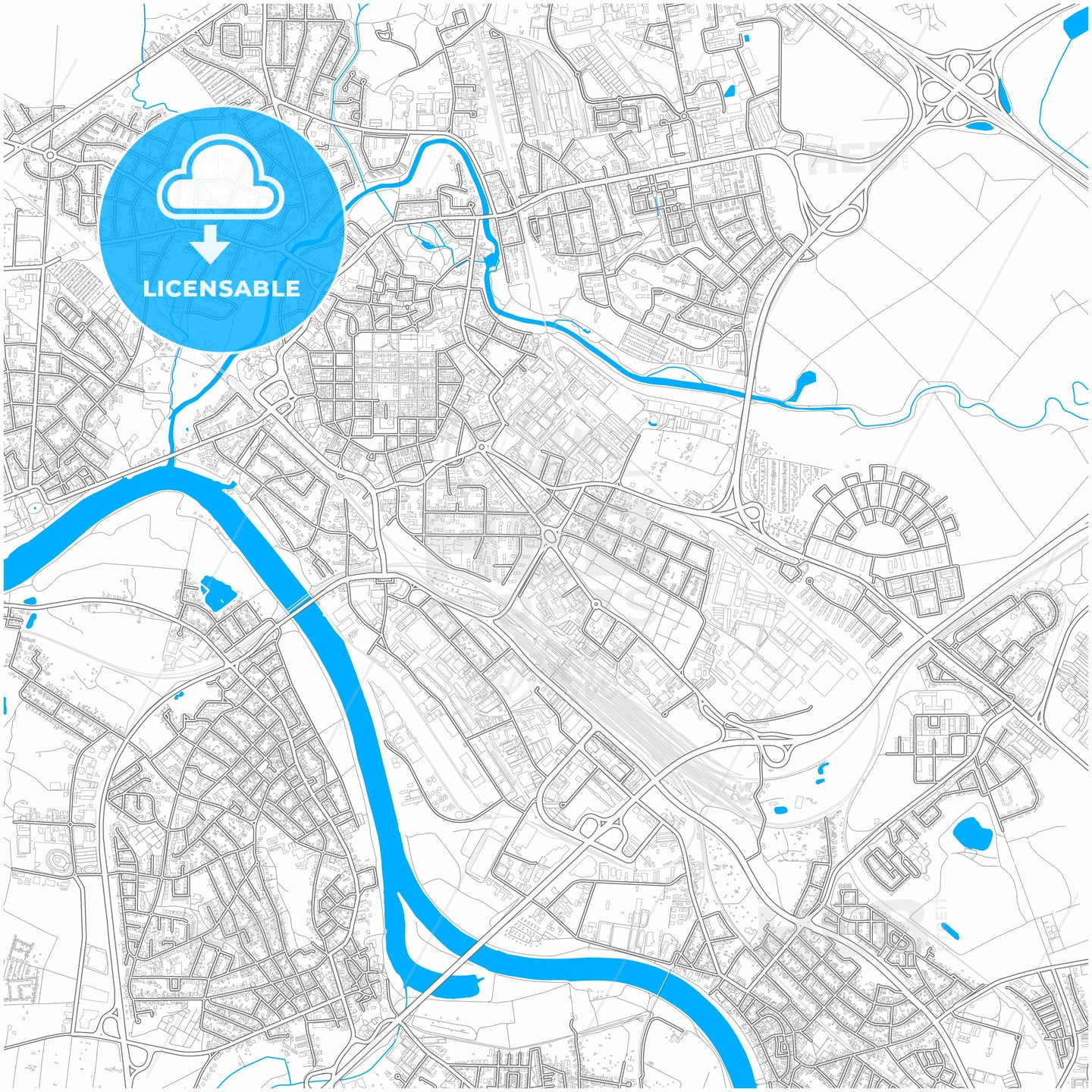 Hanau, Hesse, Germany, city map with high quality roads.