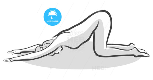 Hand Drawn Extended Puppy Pose Uttana Shishosana Pose, Yoga Woman – instant download