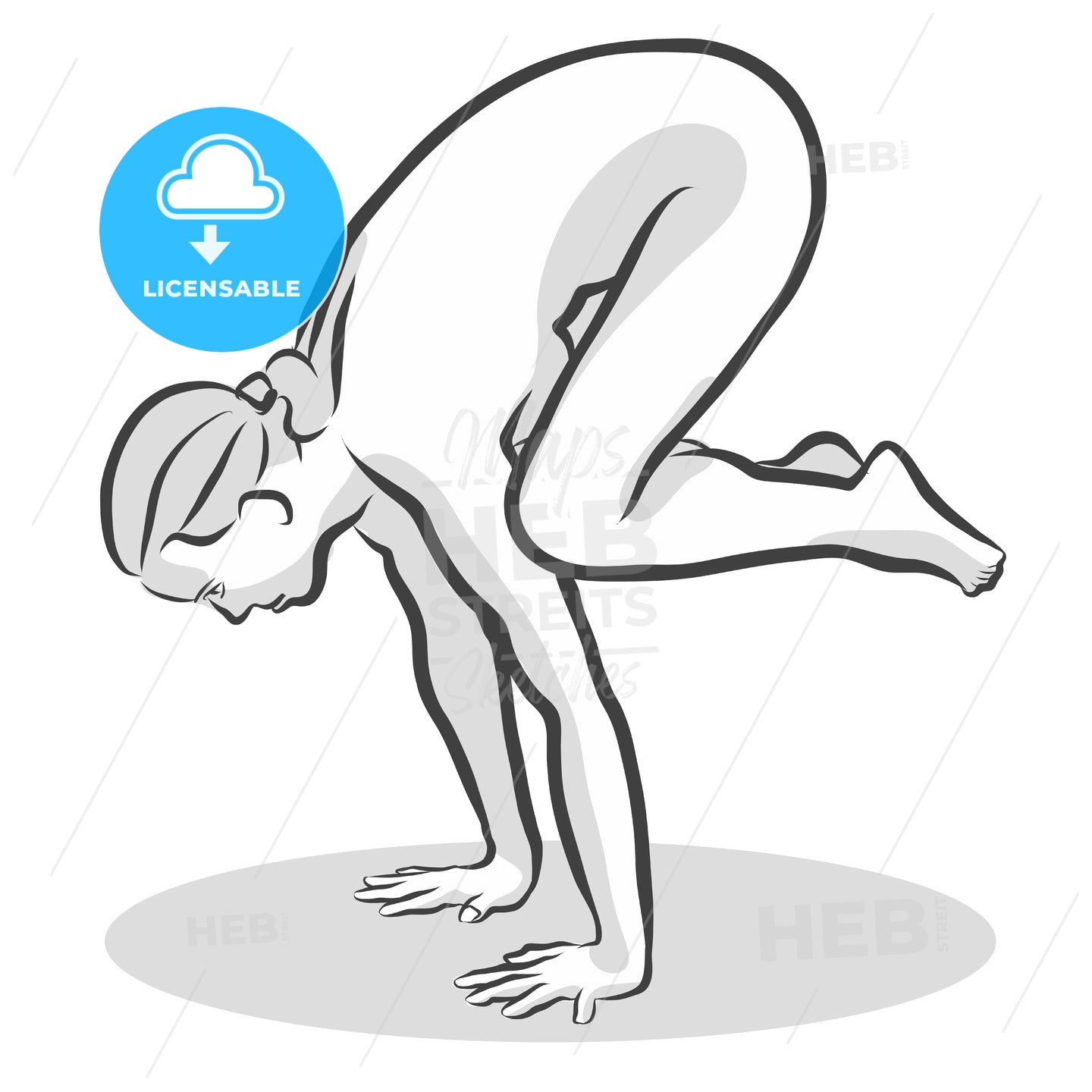 Hand Drawn Spider Old Black Crow Bakasana Pose, Yoga Woman – instant download