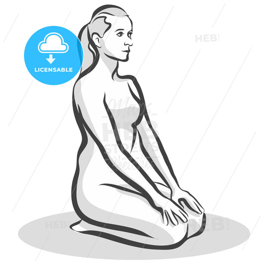 Hand Drawn Thunderbolt Vajrasana Pose, Yoga Woman – instant download