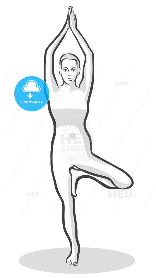 Hand Drawn Tree Pose Vrikshasana, Yoga Woman – instant download