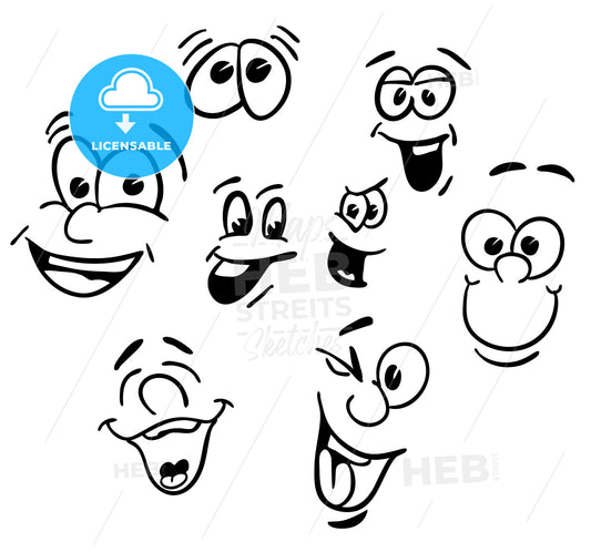 Hand drawn Emotional happy Cartoon Faces – instant download