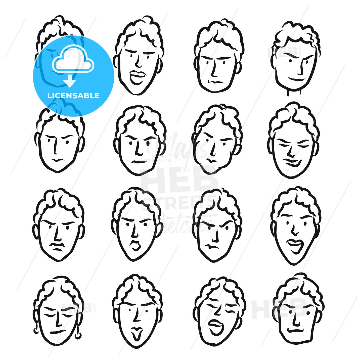 Hand-drawn emotional woman faces – instant download