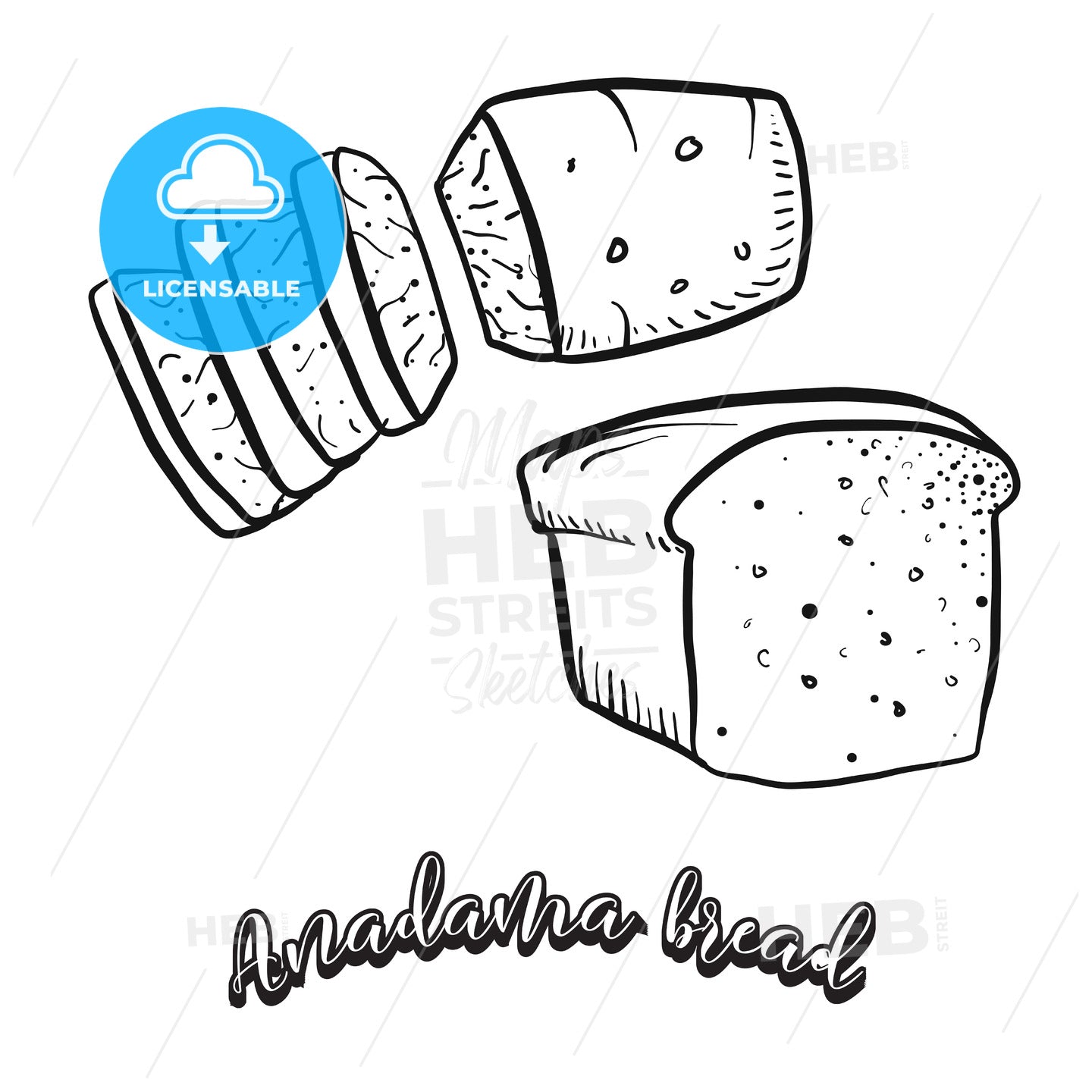 Hand drawn sketch of Anadama bread food – instant download