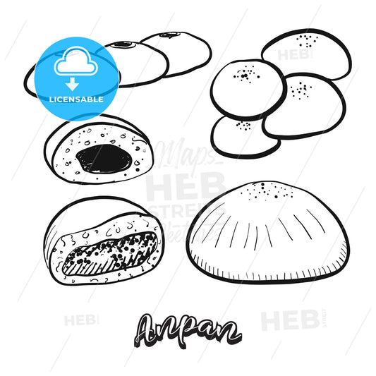 Hand drawn sketch of Anpan food – instant download