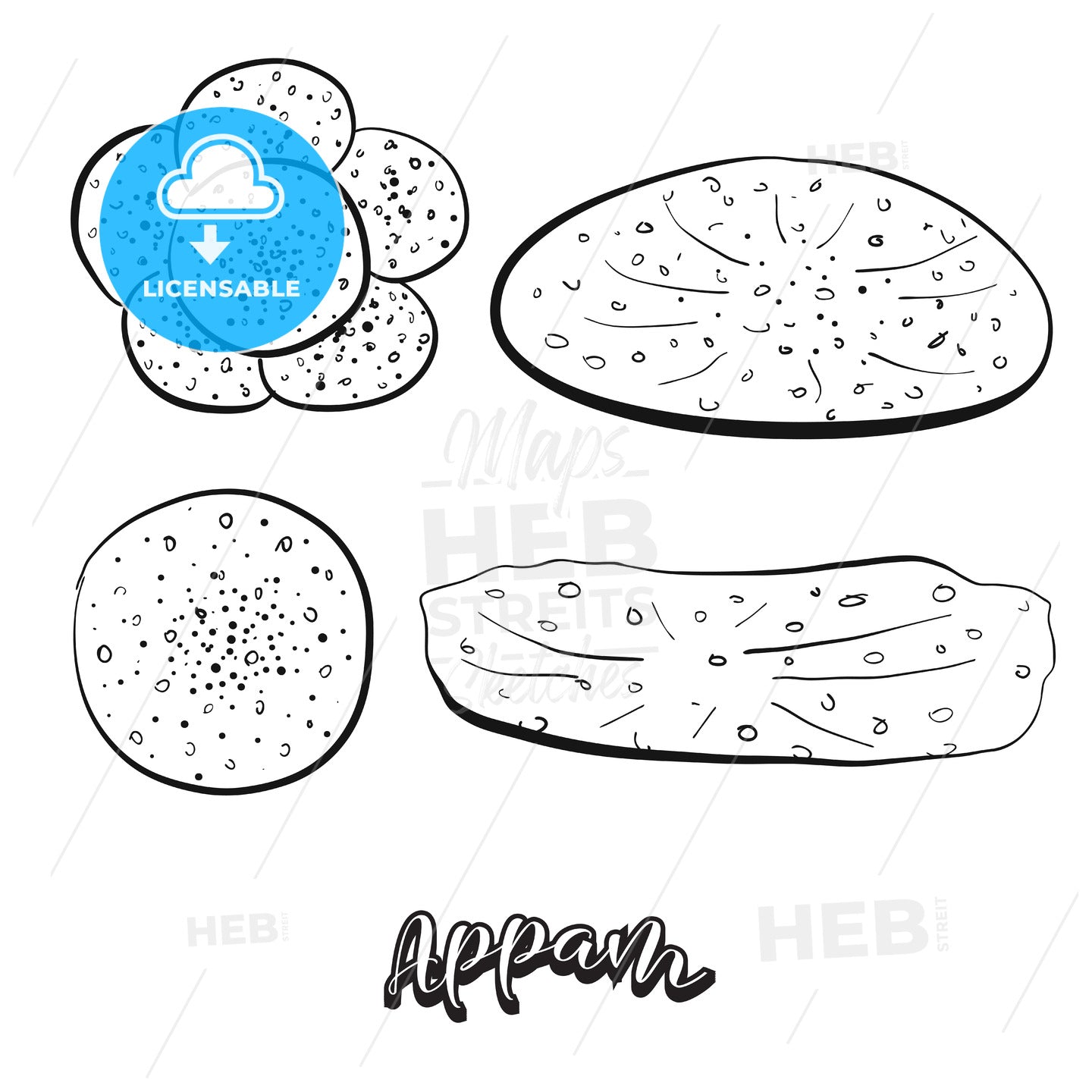 Hand drawn sketch of Appam food – instant download