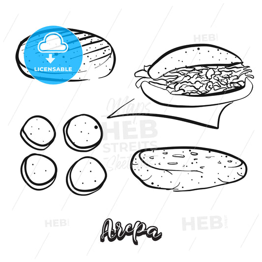 Hand drawn sketch of Arepa food – instant download