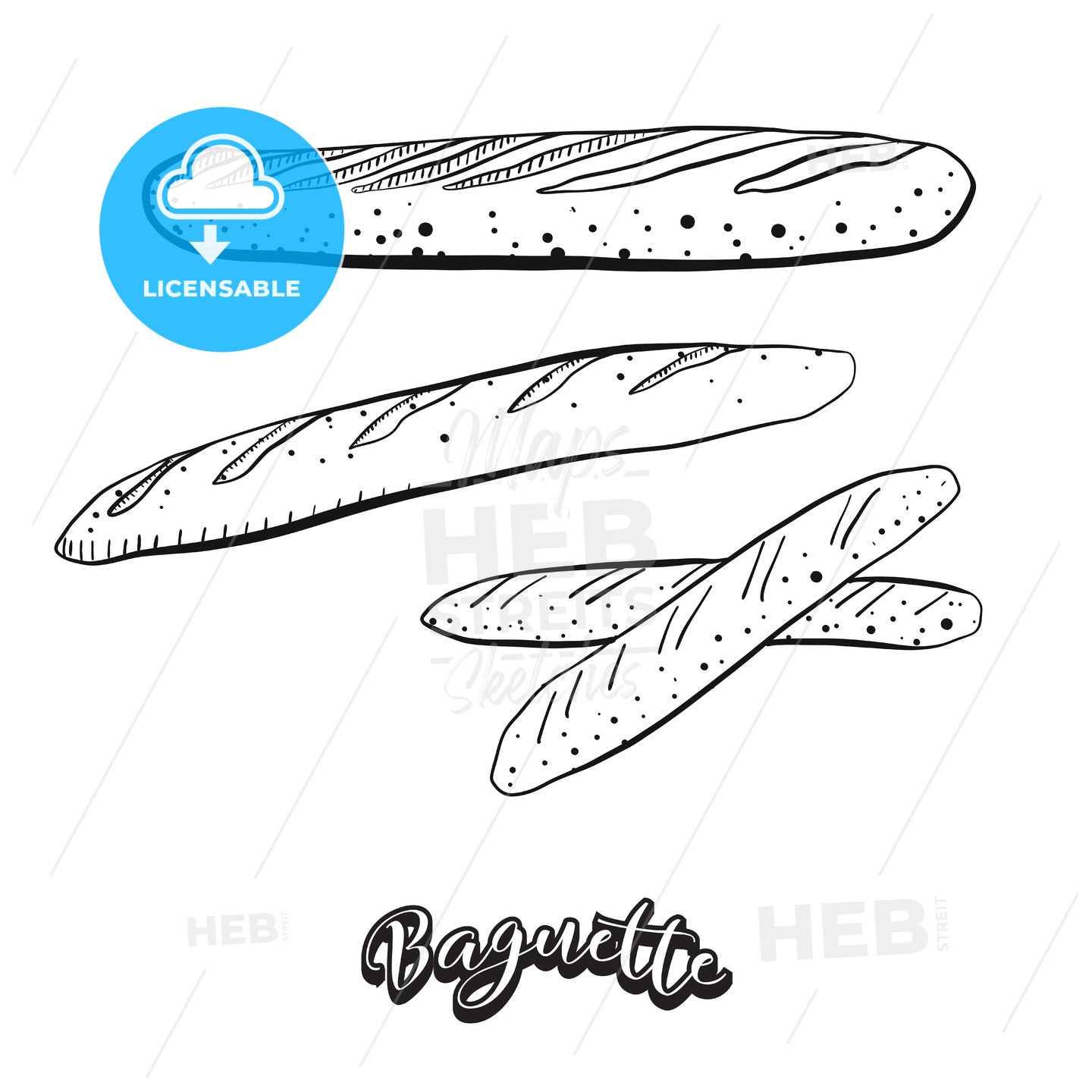 Hand drawn sketch of Baguette food – instant download