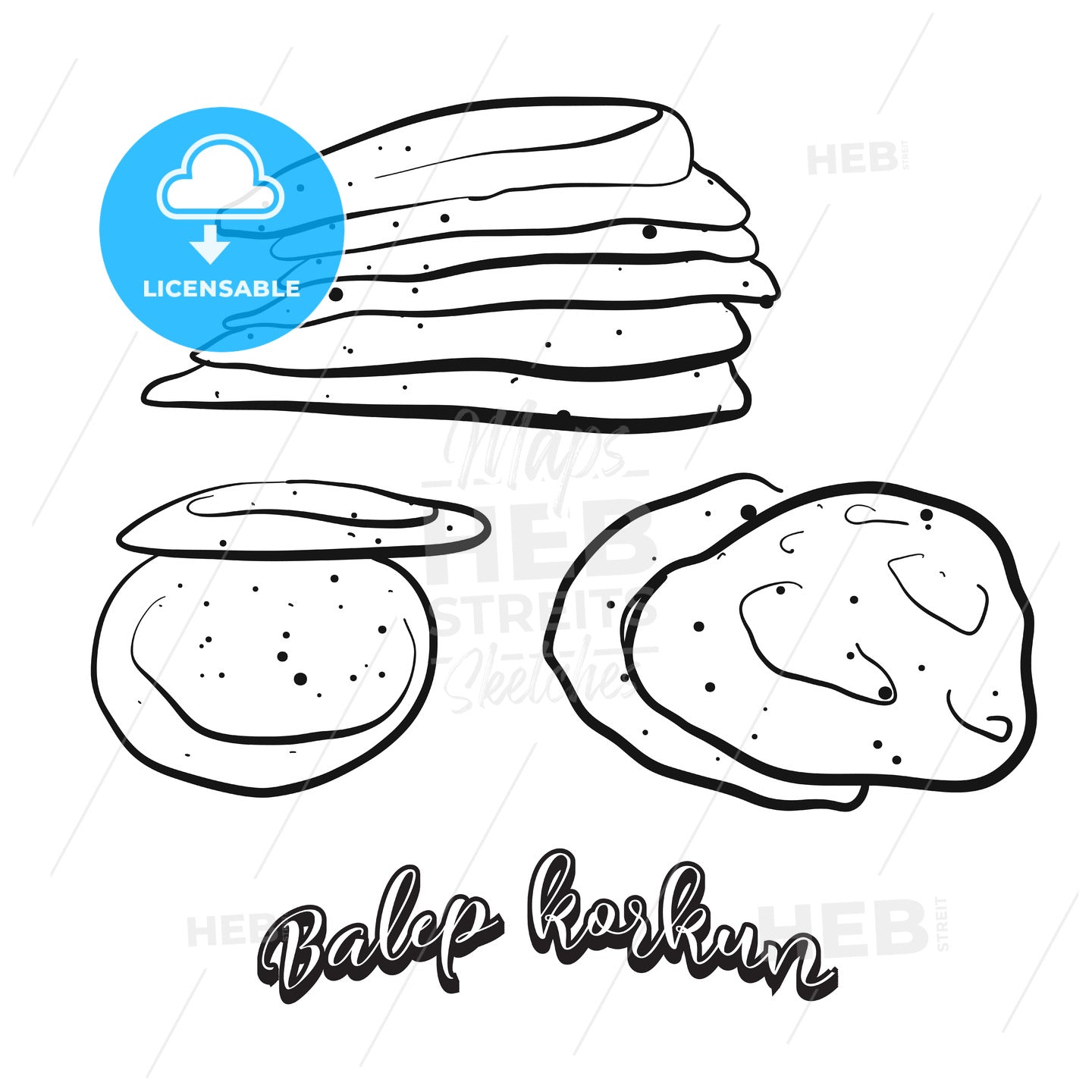 Hand drawn sketch of Balep korkun food – instant download