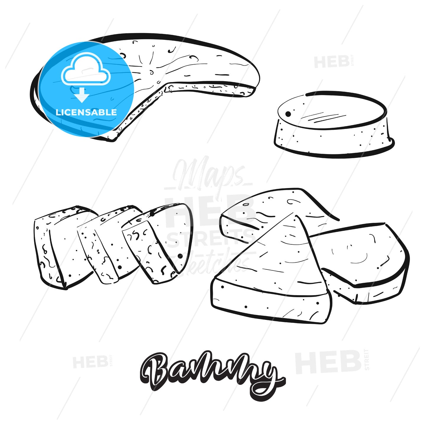 Hand drawn sketch of Bammy bread – instant download