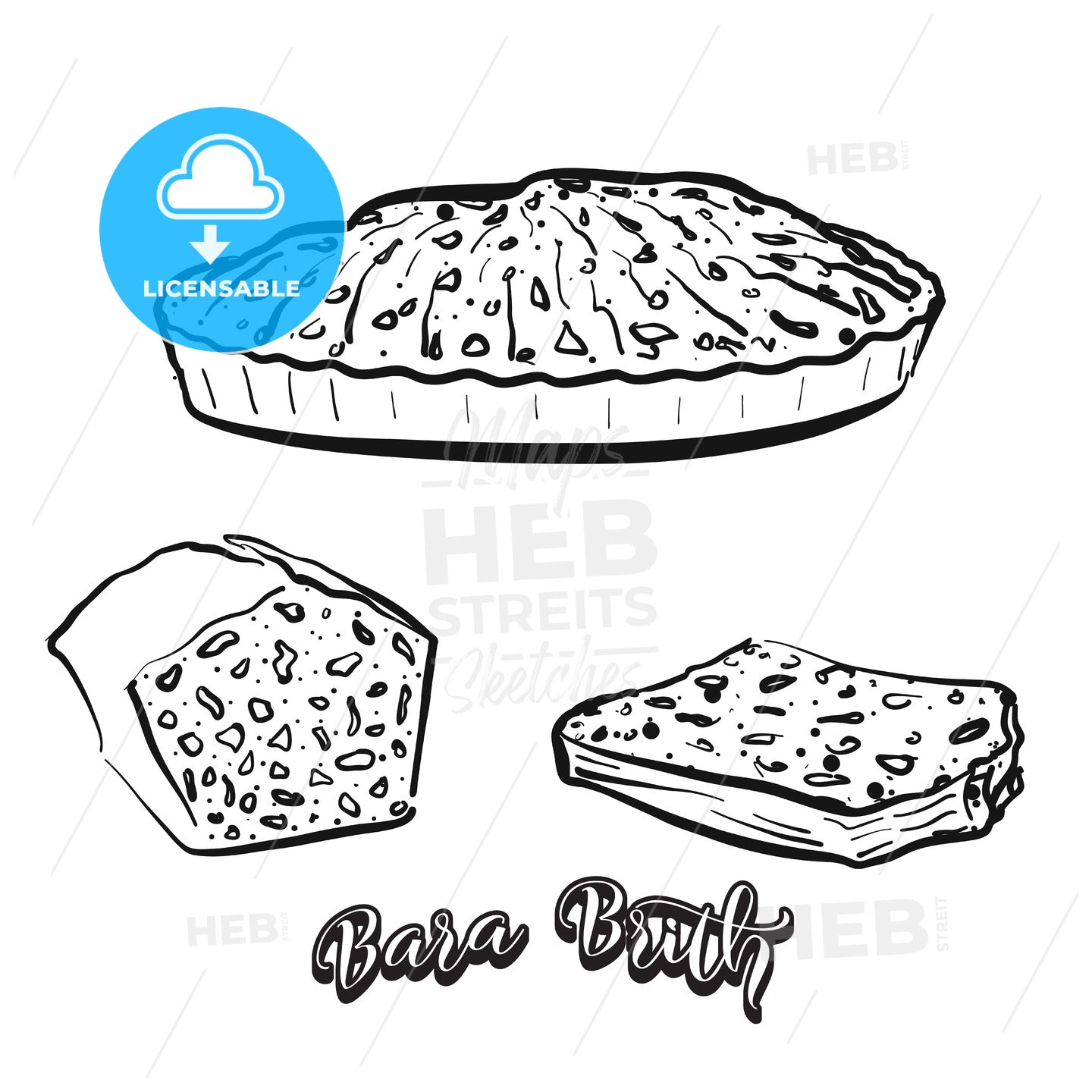 Hand drawn sketch of Bara Brith bread – instant download