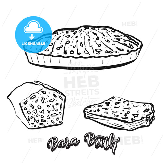 Hand drawn sketch of Bara Brith bread – instant download