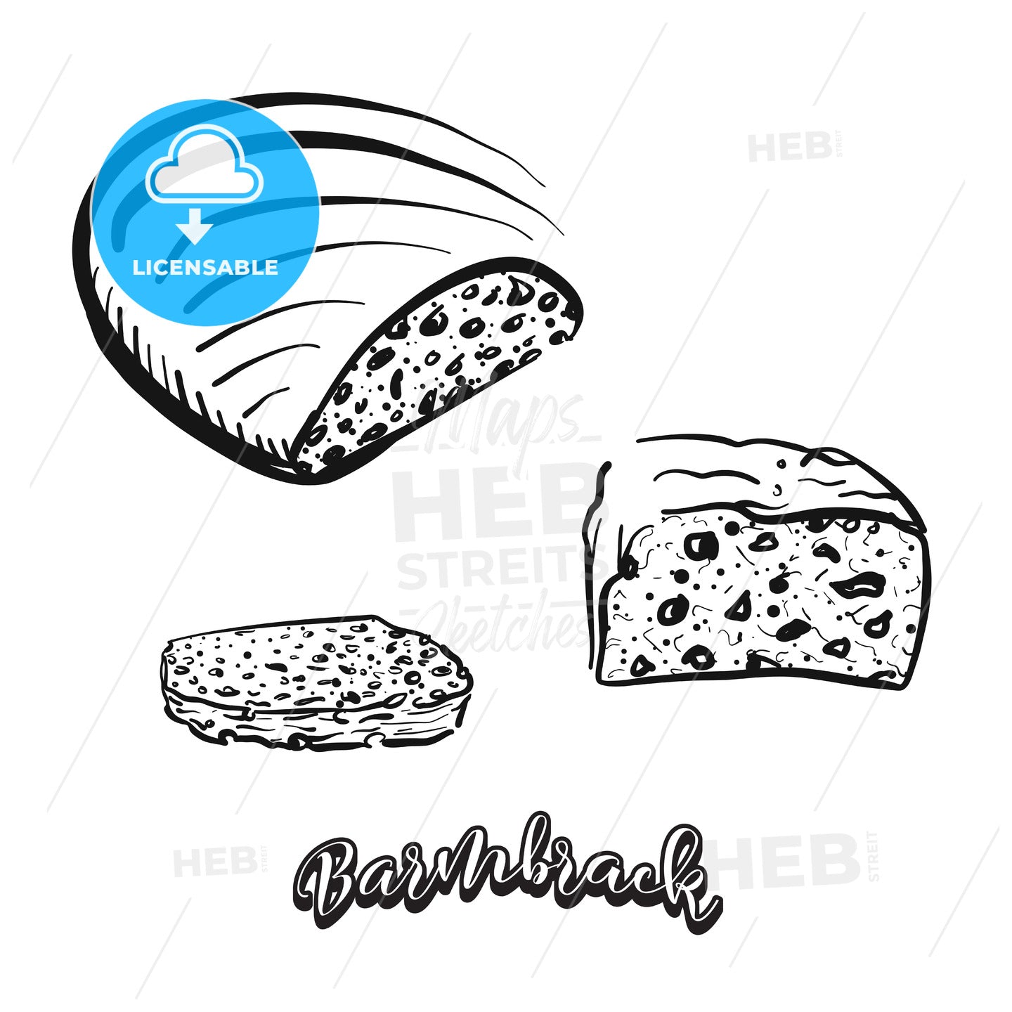 Hand drawn sketch of Barmbrack bread – instant download