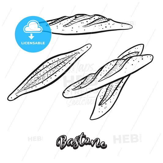 Hand drawn sketch of Bastone bread – instant download