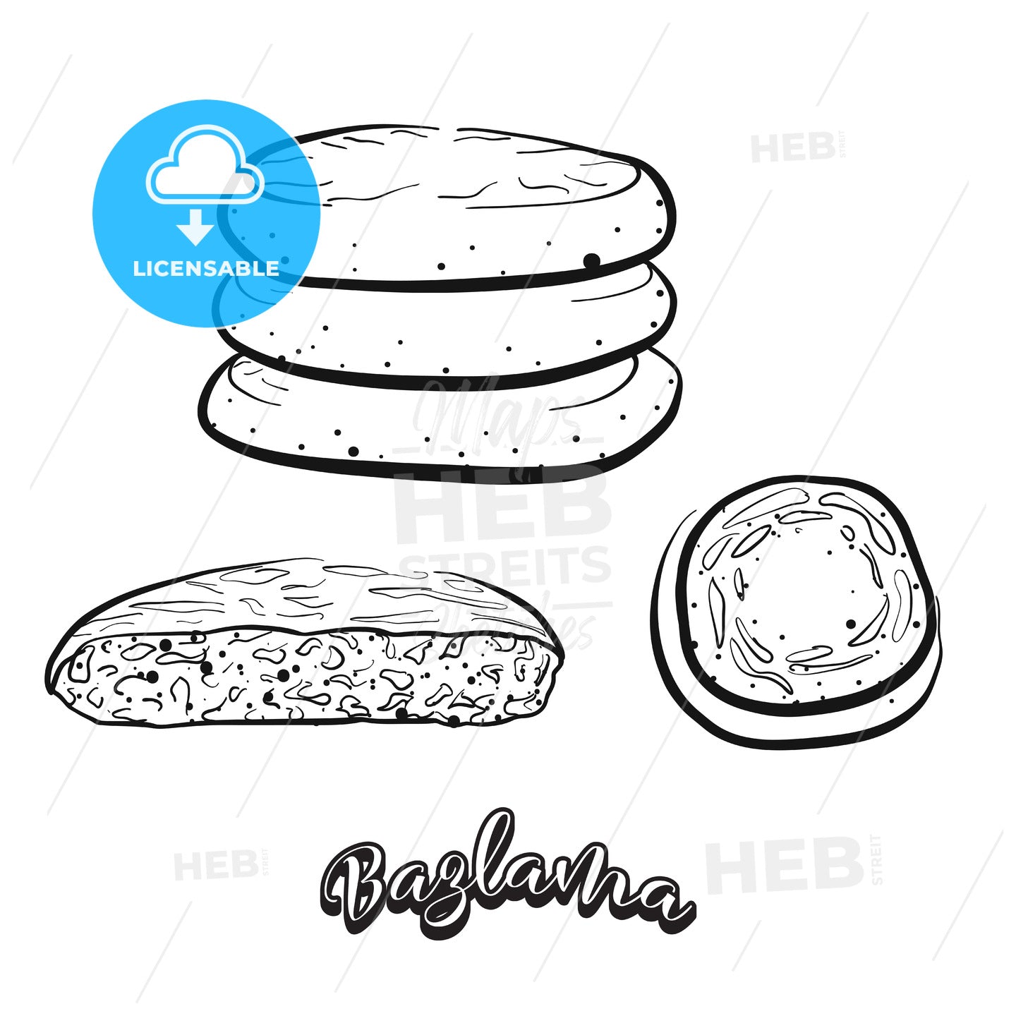 Hand drawn sketch of Bazlama bread – instant download