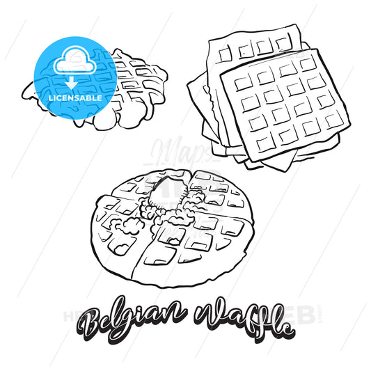 Hand drawn sketch of Belgian waffle bread – instant download