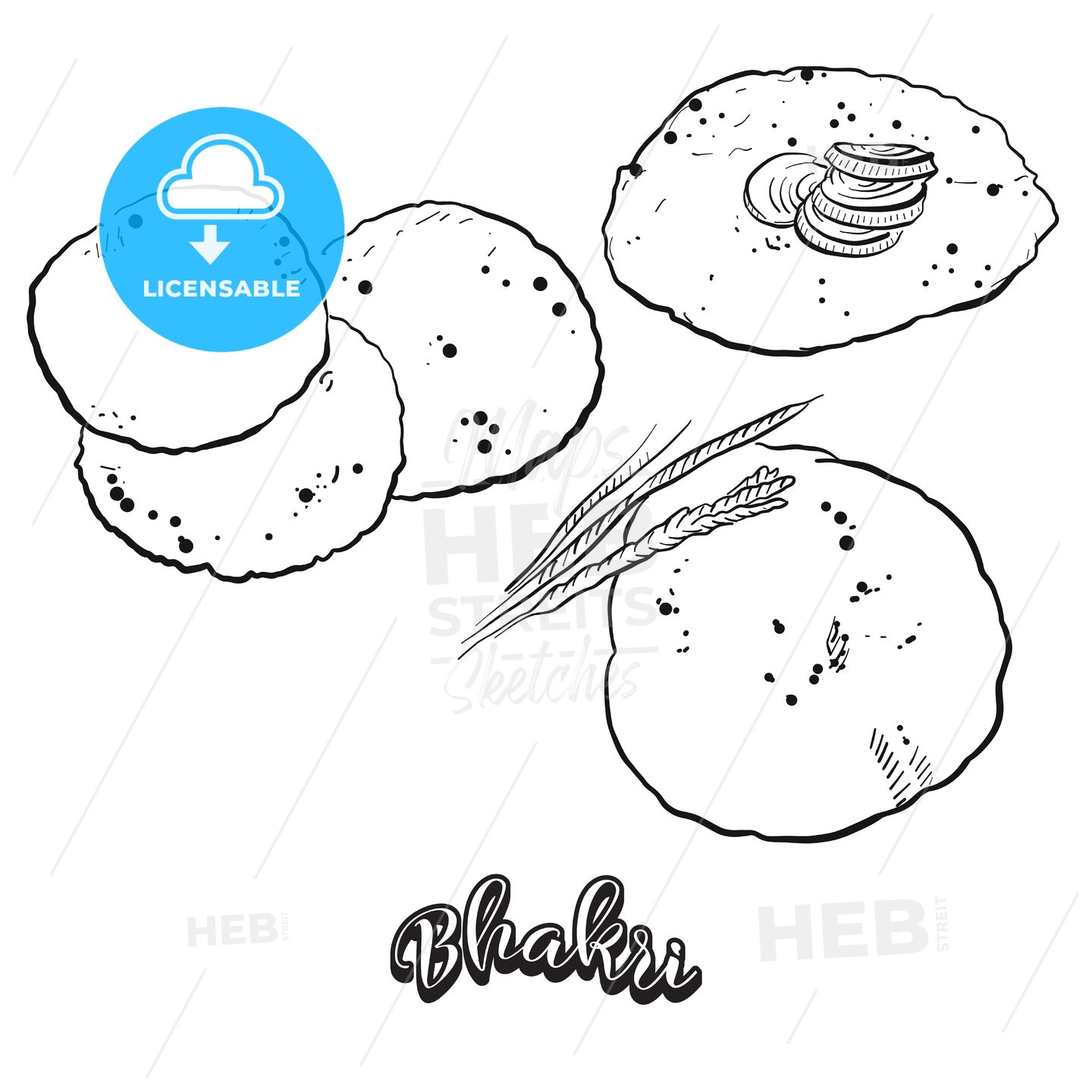 Hand drawn sketch of Bhakri bread – instant download
