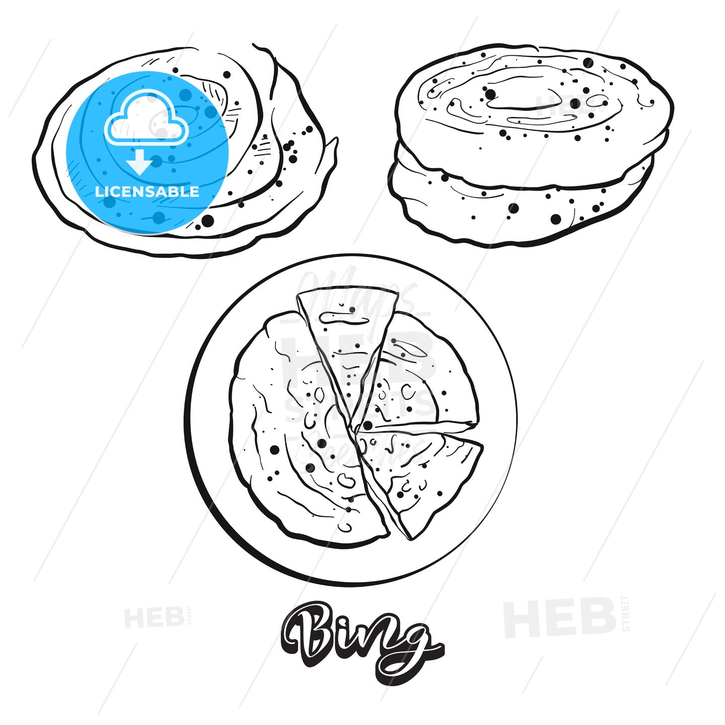 Hand drawn sketch of Bing bread – instant download