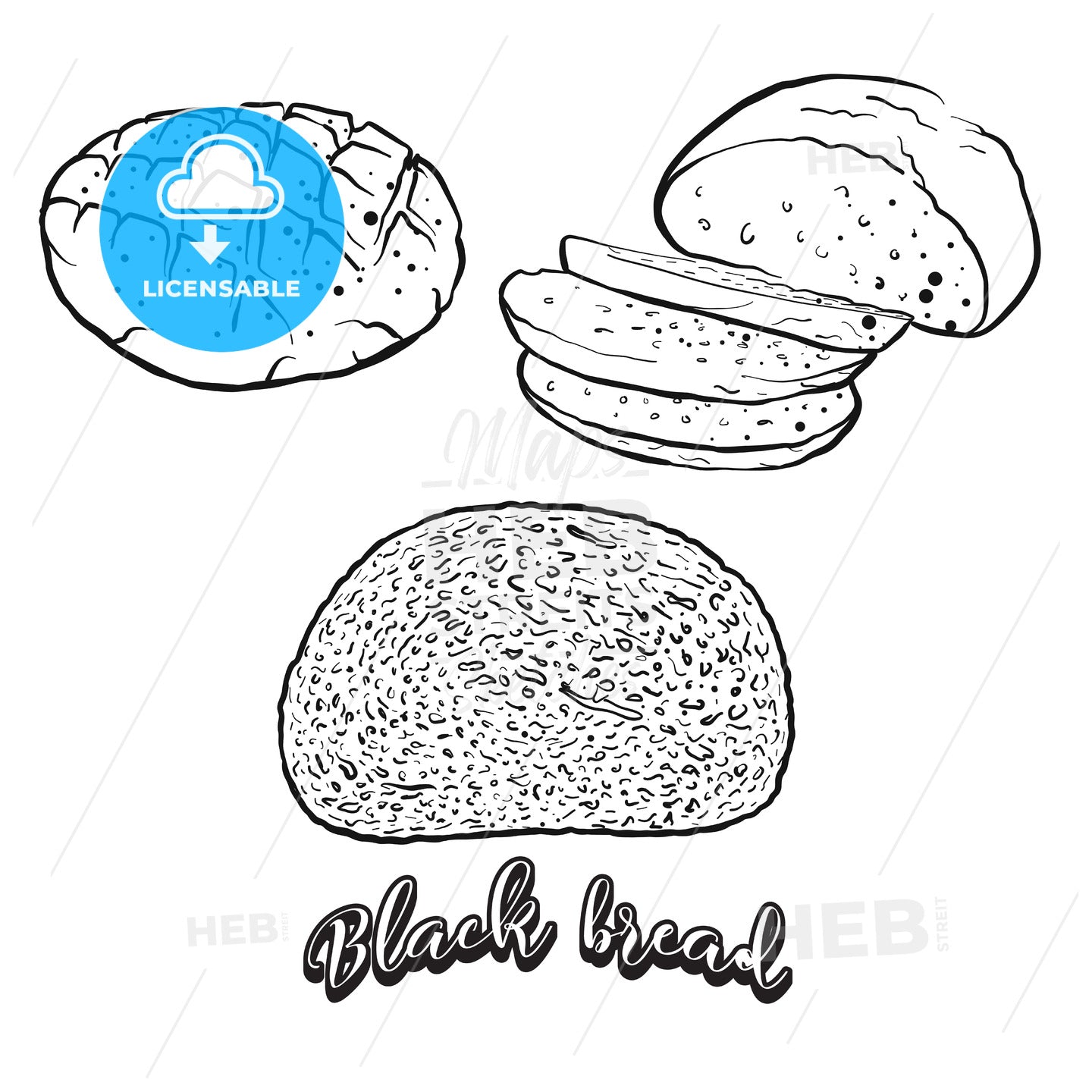 Hand drawn sketch of Black bread bread – instant download
