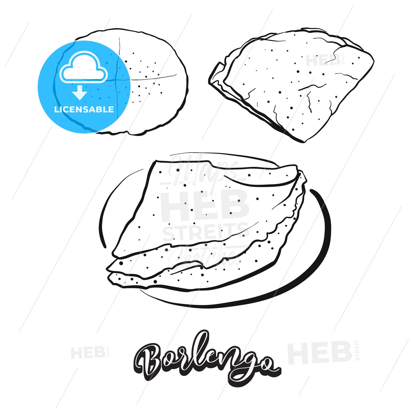 Hand drawn sketch of Borlengo bread – instant download