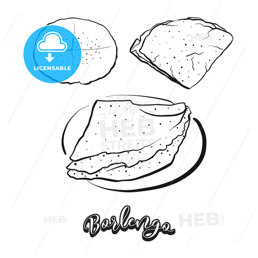 Hand drawn sketch of Borlengo bread – instant download