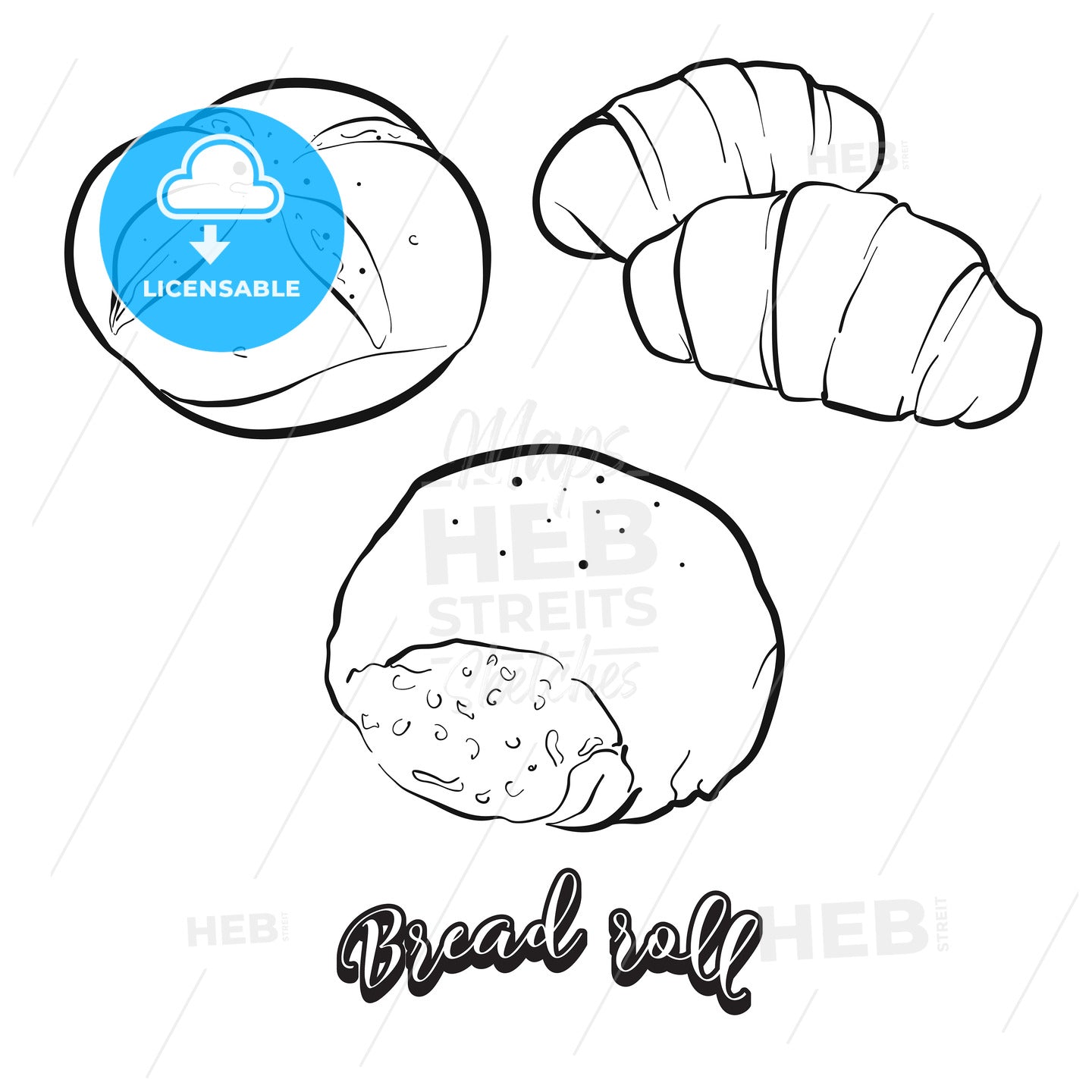 Hand drawn sketch of Bread roll bread – instant download