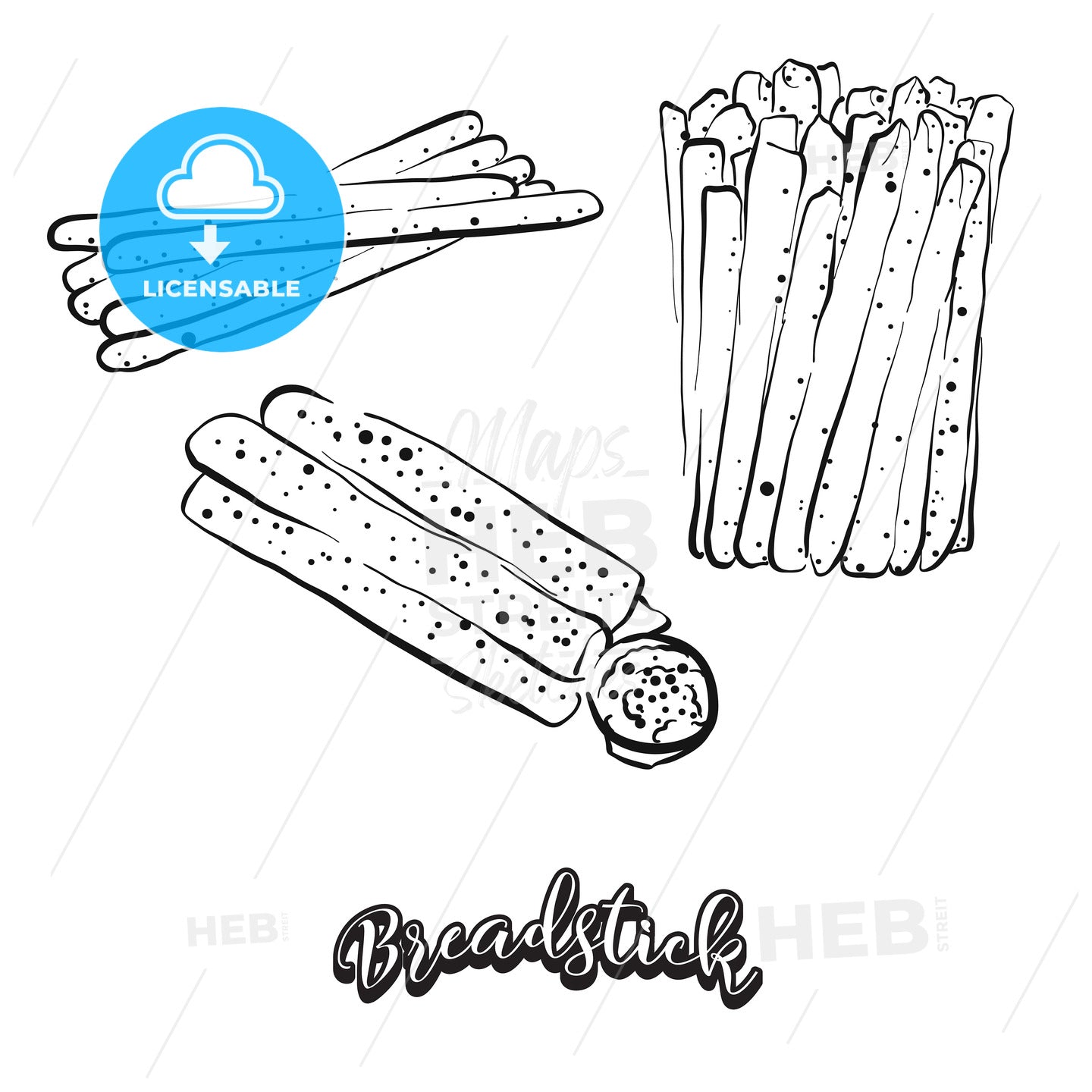 Hand drawn sketch of Breadstick bread – instant download