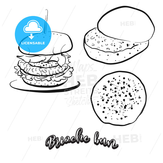Hand drawn sketch of Brioche bun bread – instant download
