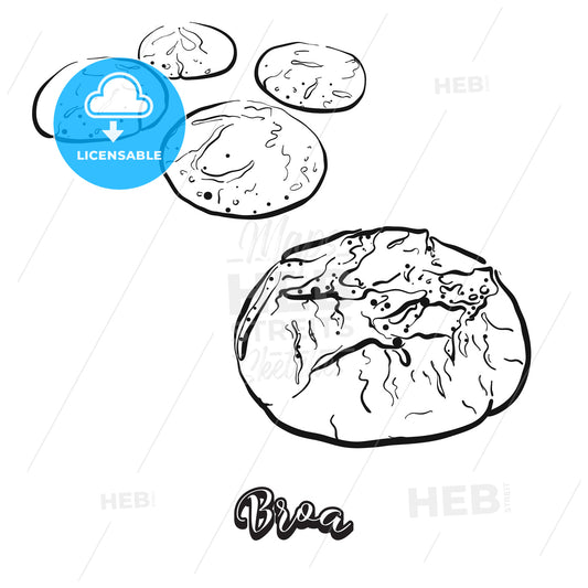 Hand drawn sketch of Broa bread – instant download