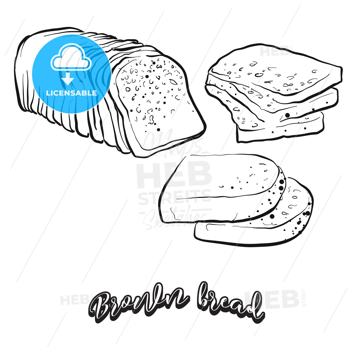 Hand drawn sketch of Brown bread bread – instant download