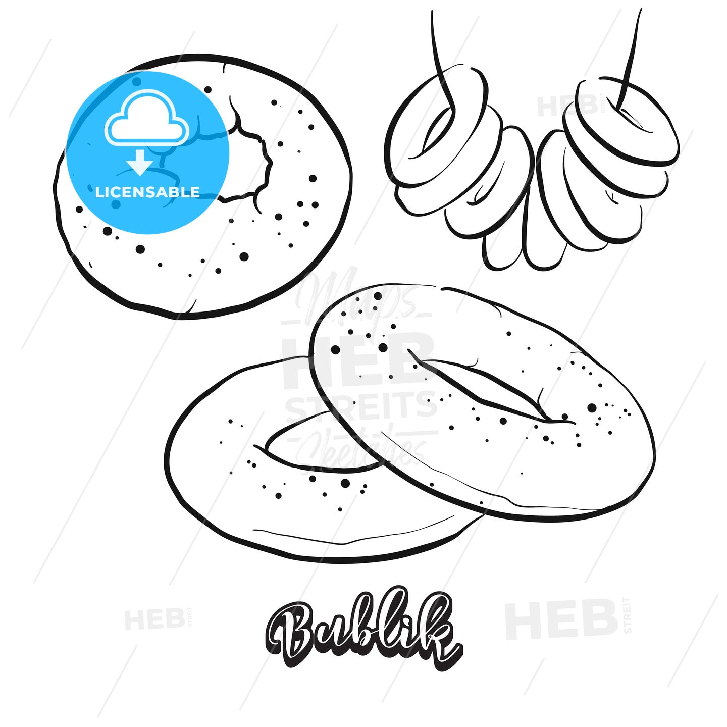 Hand drawn sketch of Bublik bread – instant download