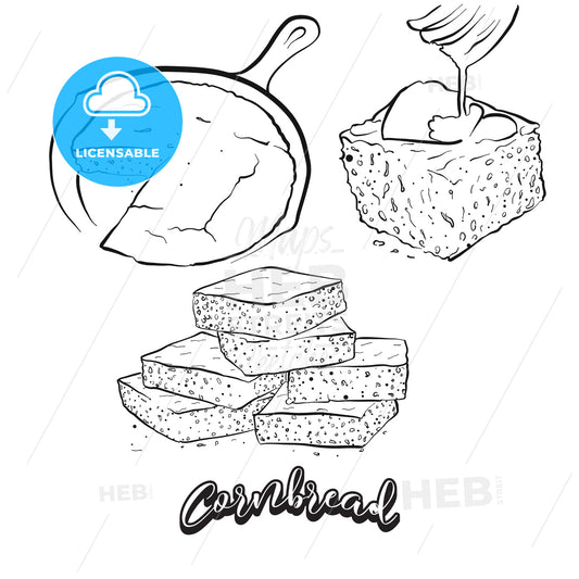 Hand drawn sketch of Cornbread bread – instant download