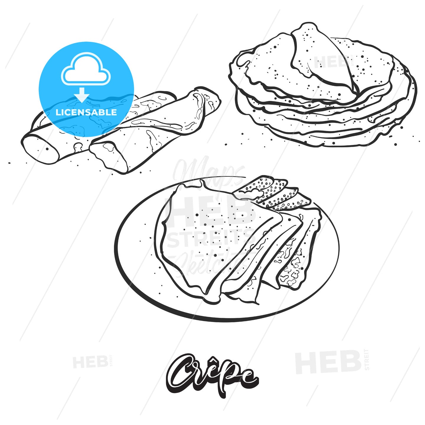 Hand drawn sketch of Crêpe bread – instant download