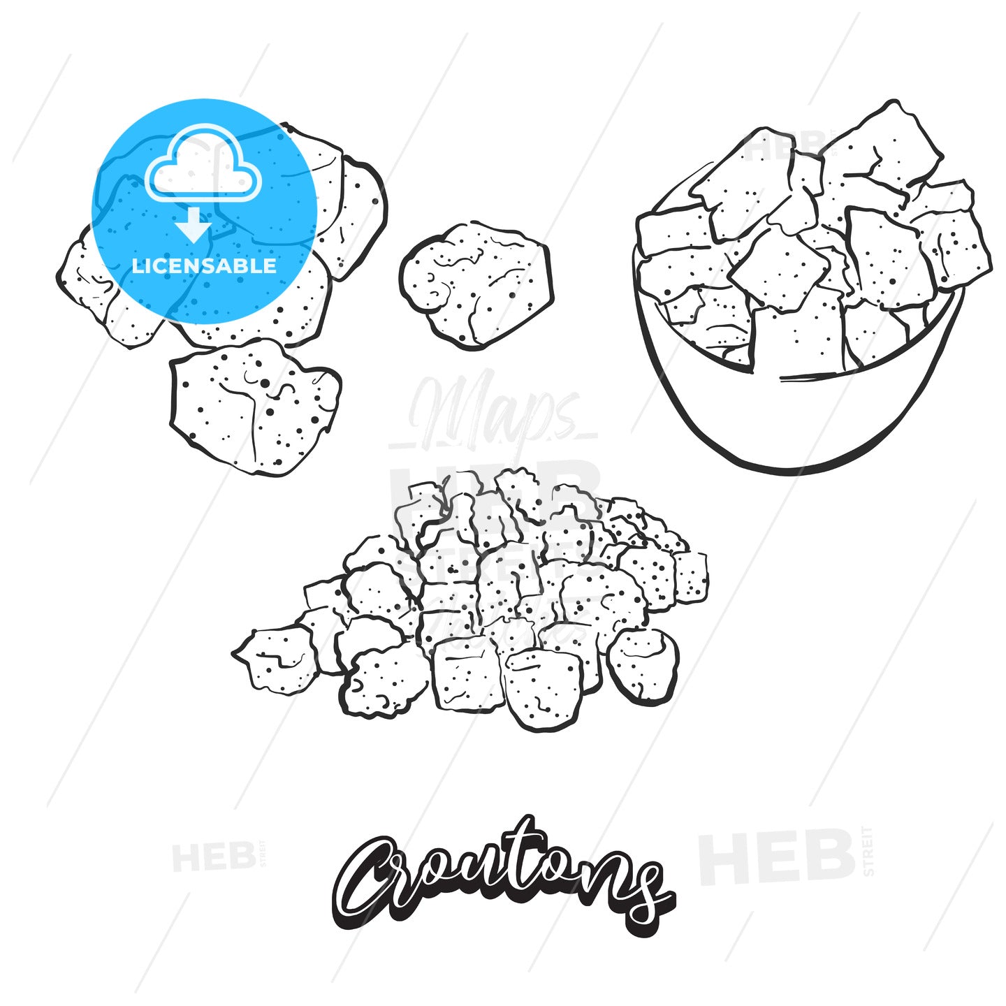 Hand drawn sketch of Croutons bread – instant download