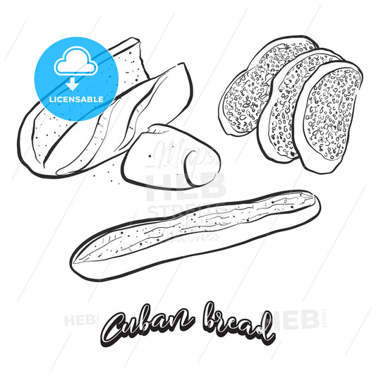 Hand drawn sketch of Cuban bread bread – instant download