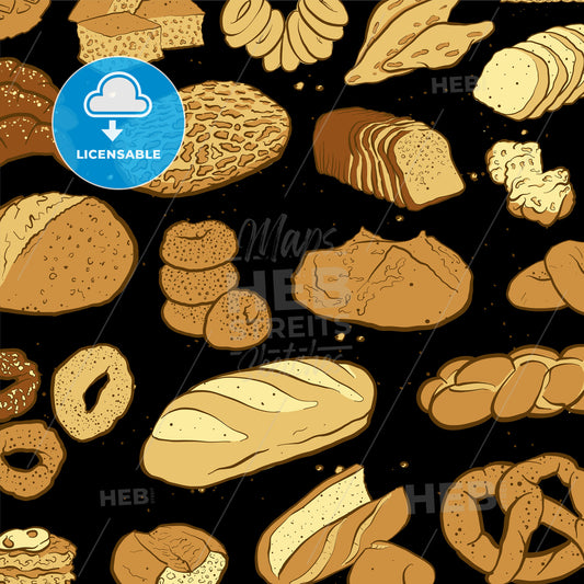 Hand drawn sketch to a loosely arranged wallpaper bread types art on blackboard – instant download