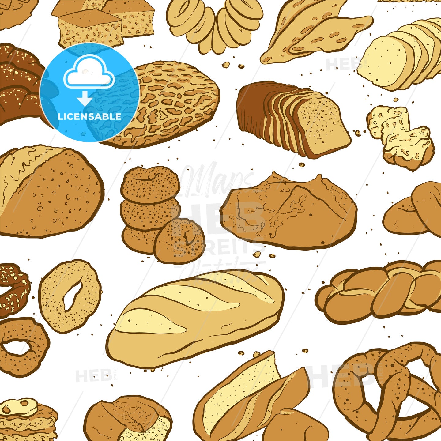 Hand drawn sketch to a loosely arranged wallpaper bread types art on white – instant download