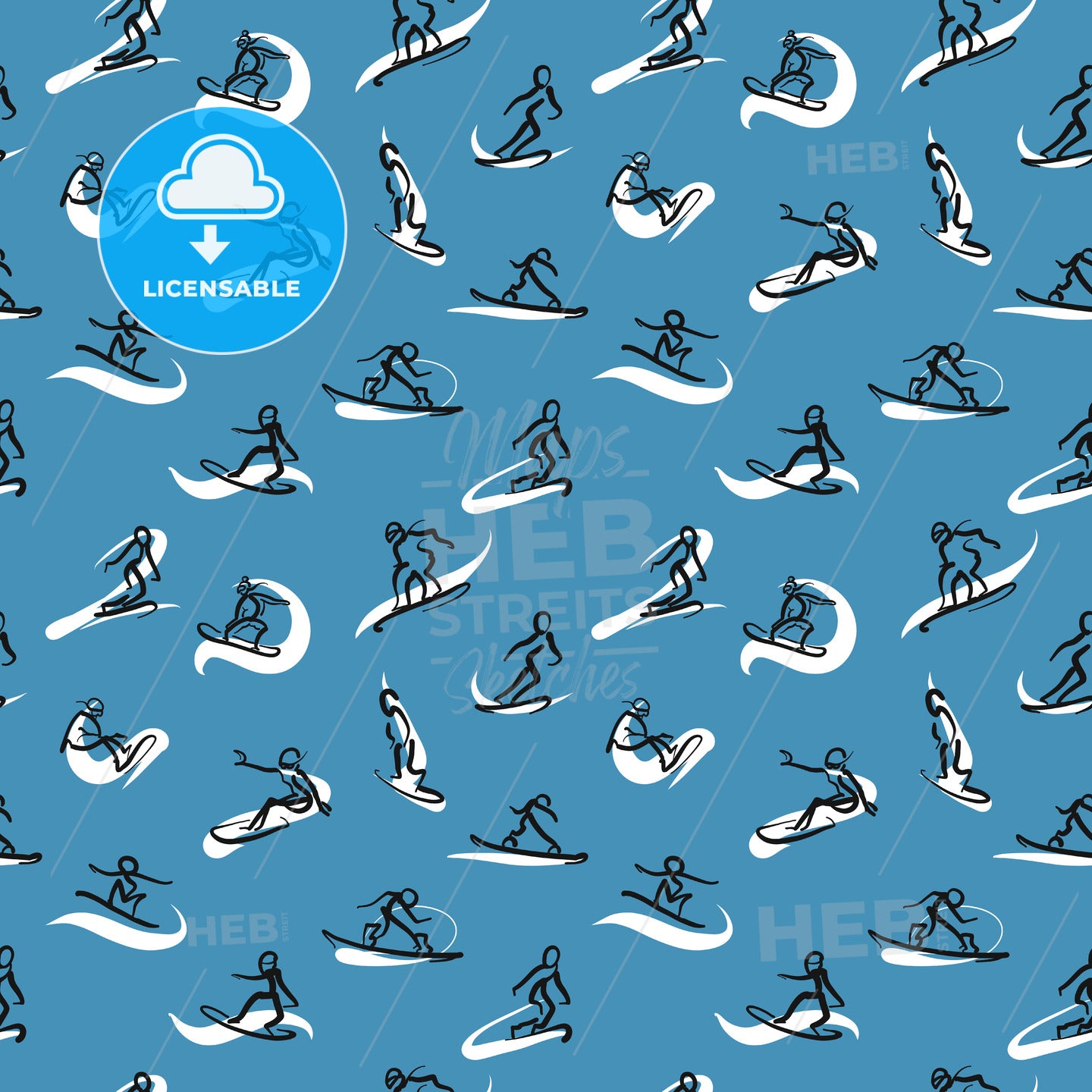 Hand drawn snowboarder icons, seamless pattern on colored backgound – instant download