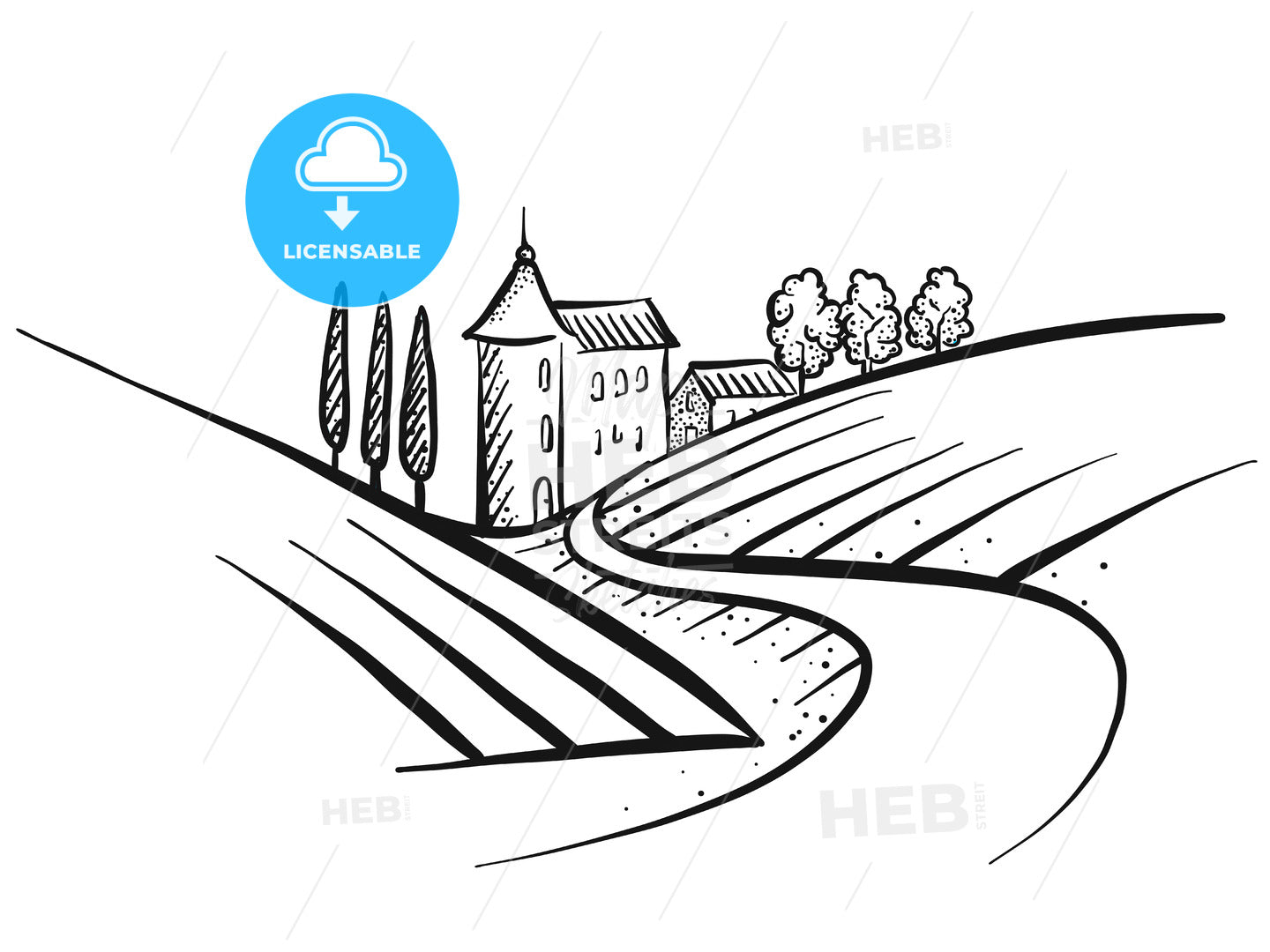 Hand-drawn vector farmland sketch – instant download