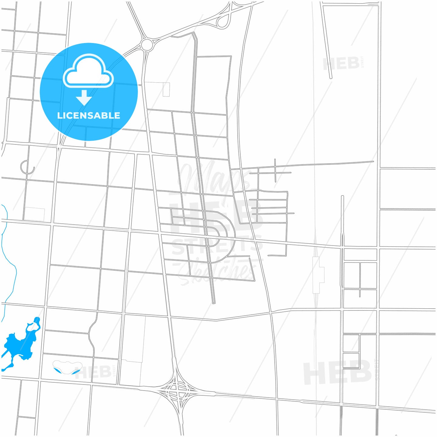 Handan, Hebei, China, city map with high quality roads.