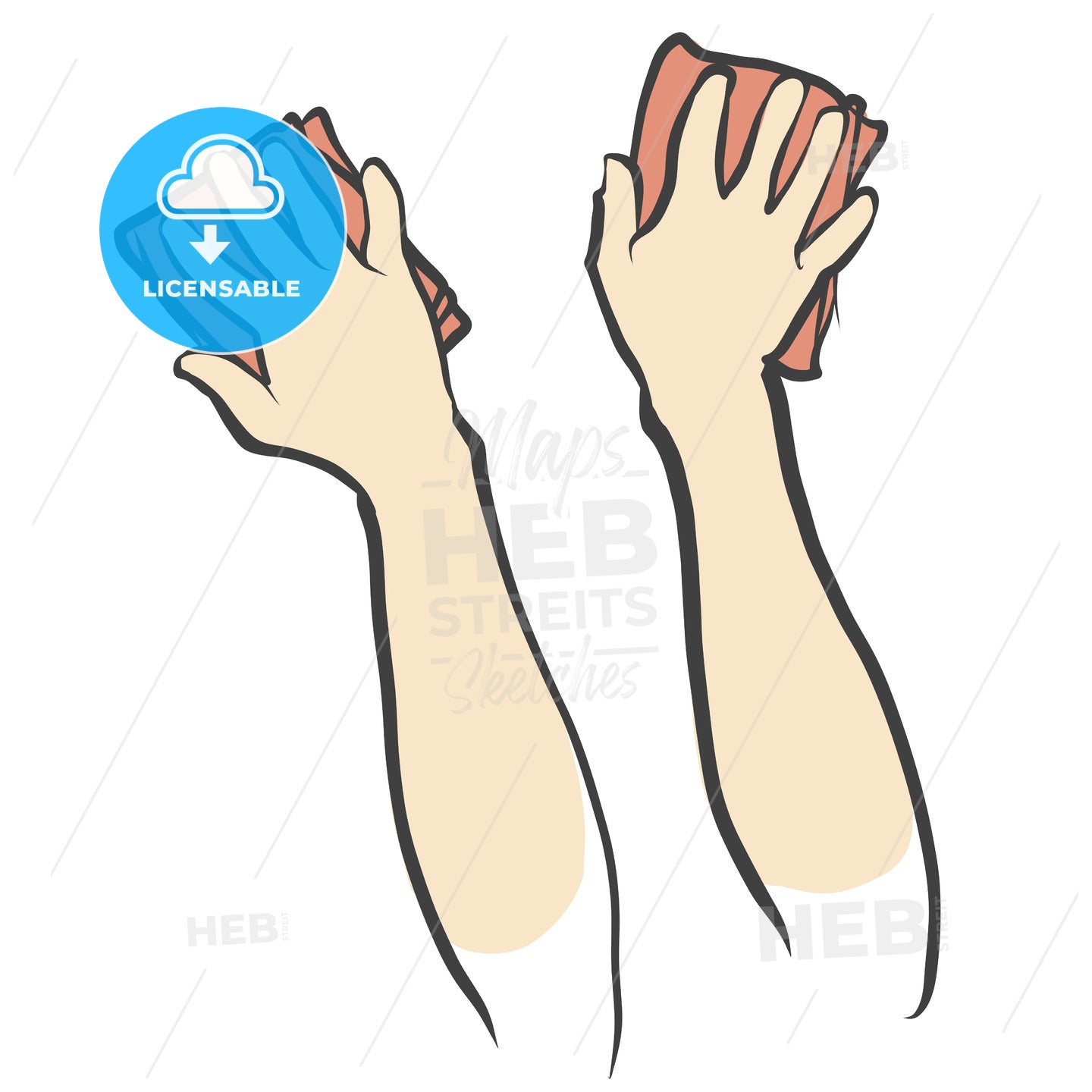 Hands and Rags isolated Sketch – instant download