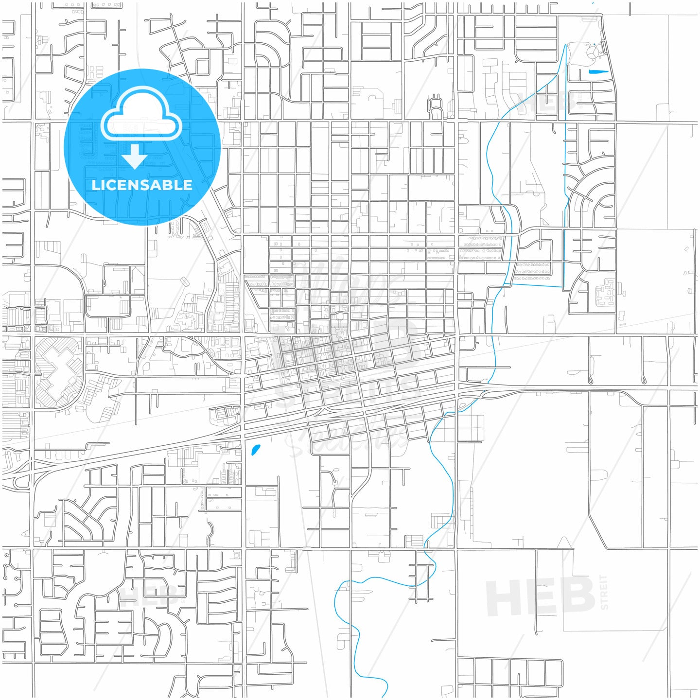 Hanford, California, United States, city map with high quality roads.