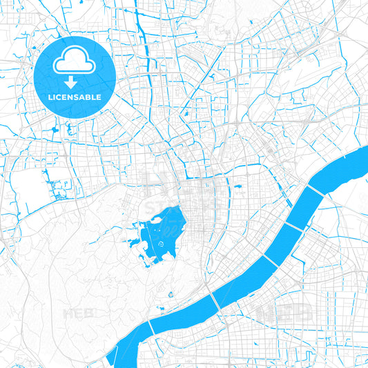 Hangzhou, China PDF vector map with water in focus
